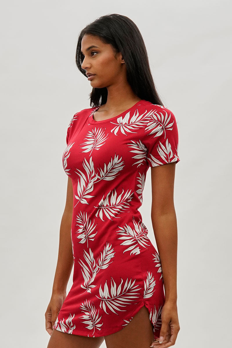 Stylexchange Vintage Leaf Print Short Sleeve Day Dress - Red - Womens Day Dresses - Fairweather