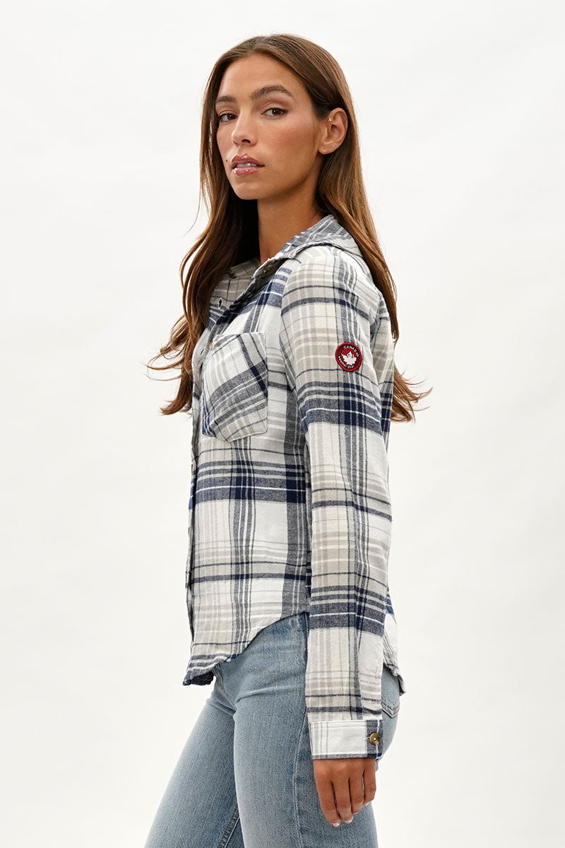 Canada Weather Gear Button Up Flannel Shirt - Grey - Womens Shirts & Blouses - Fairweather