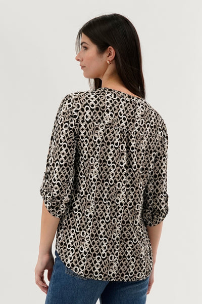 Beechers Brook Patterned Split Neck Blouse - Black - Womens Shirts & Blouses - Fairweather