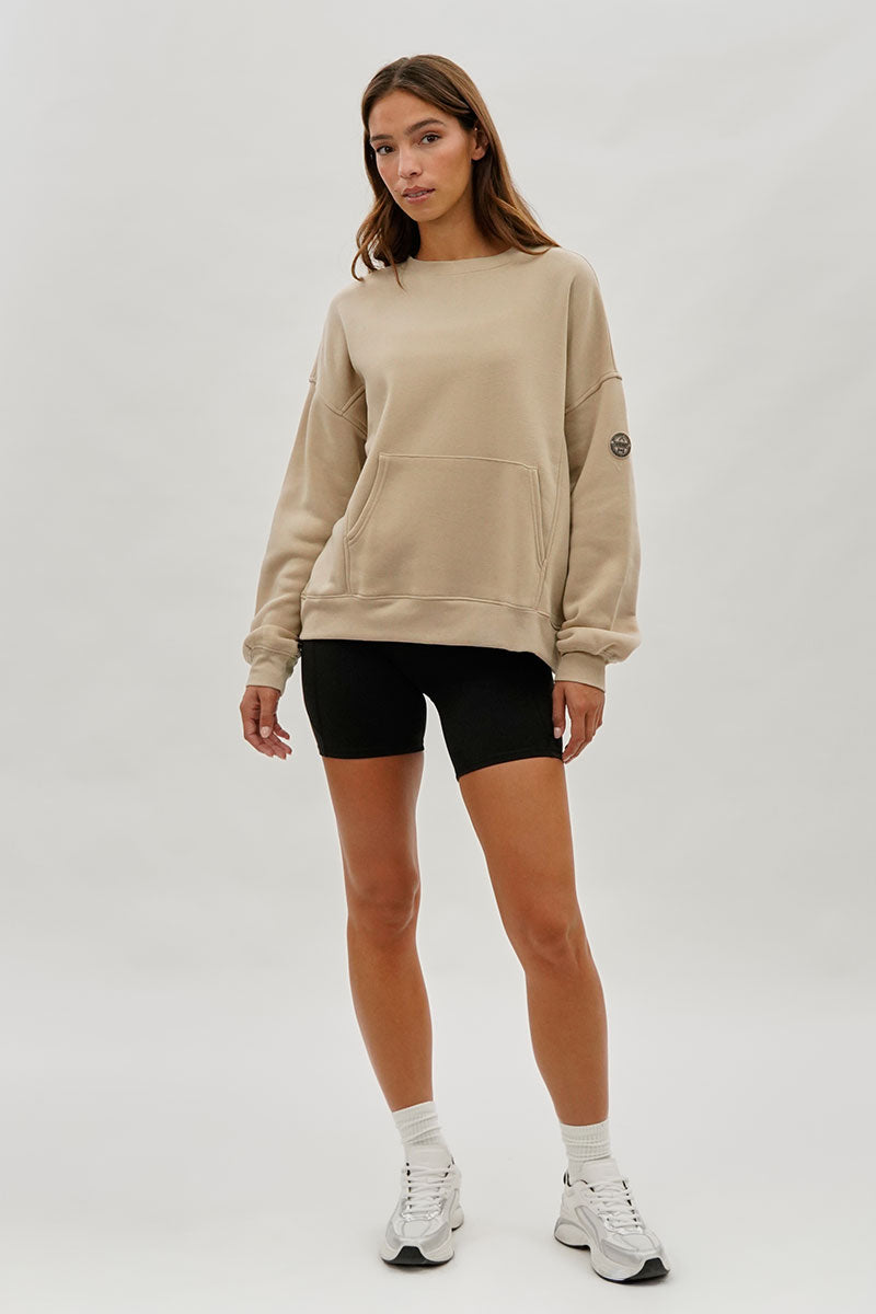 Fahrenheit Drop Shoulder Kangaroo Pocket Sweatshirt - Beige - Womens Hoodies & Sweatshirts - Fairweather