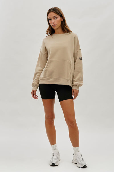Fahrenheit Drop Shoulder Kangaroo Pocket Sweatshirt - Beige - Womens Hoodies & Sweatshirts - Fairweather