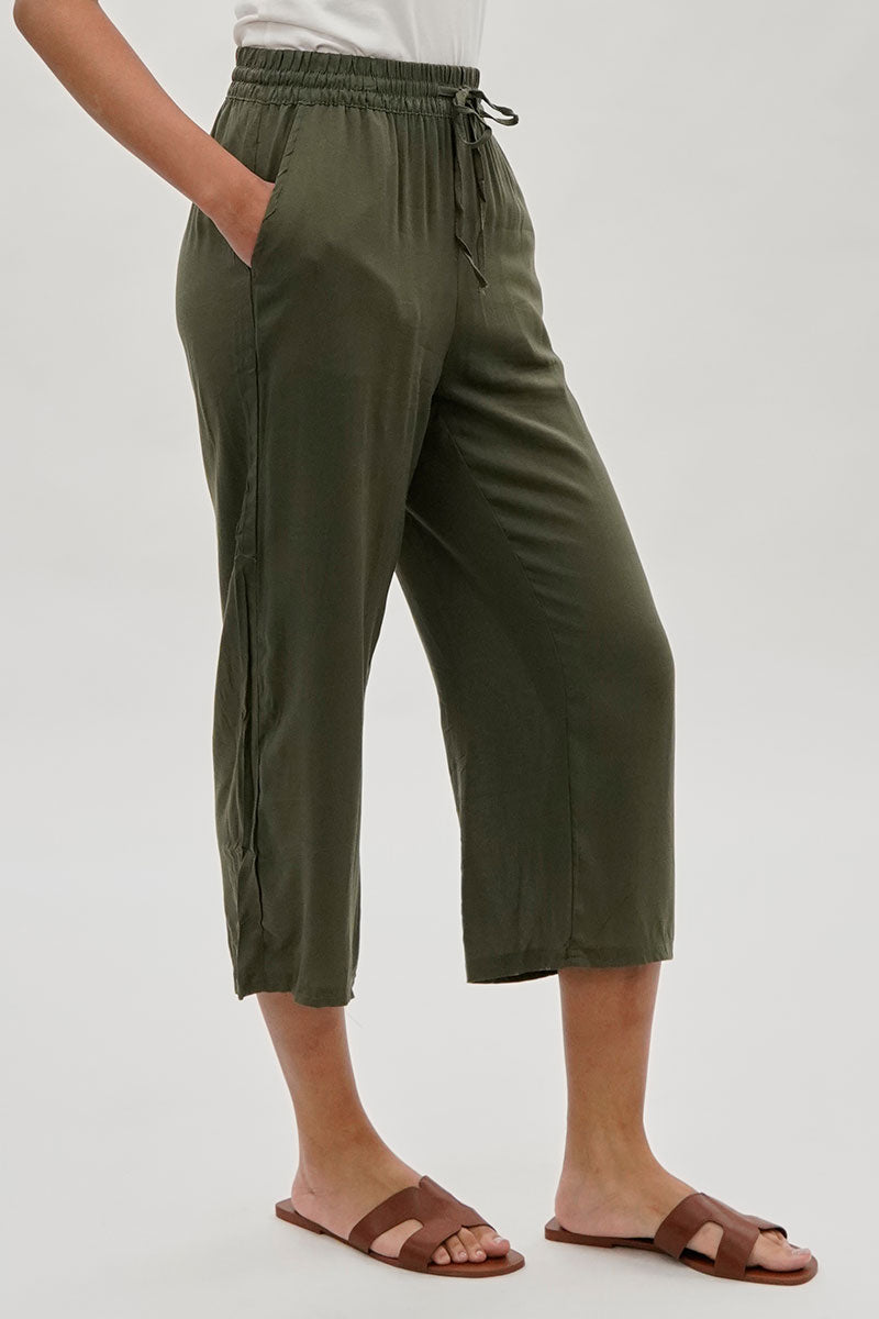 International INC Company Cropped Tie Waist Pants - Olive - Womens Pants - Fairweather