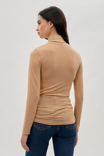 Magazine Cinched Side Turtleneck Long Sleeve Top - Cream - Womens Long Sleeve Tops - Fairweather