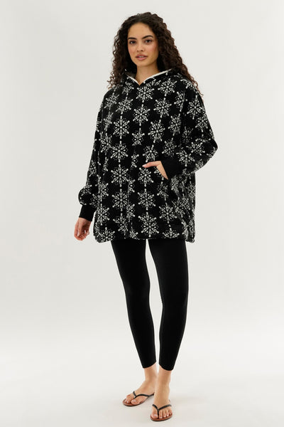 Canada Weather Gear Festive Print Oversided Hooded Pajama Top - Black - Womens Pajamas - Fairweather