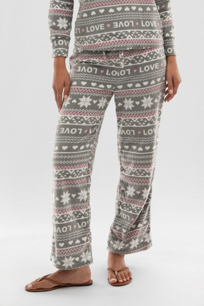 Canada Weather Gear Festive Print Wide Leg Pajama Pants - Grey - Womens Pajamas - Fairweather