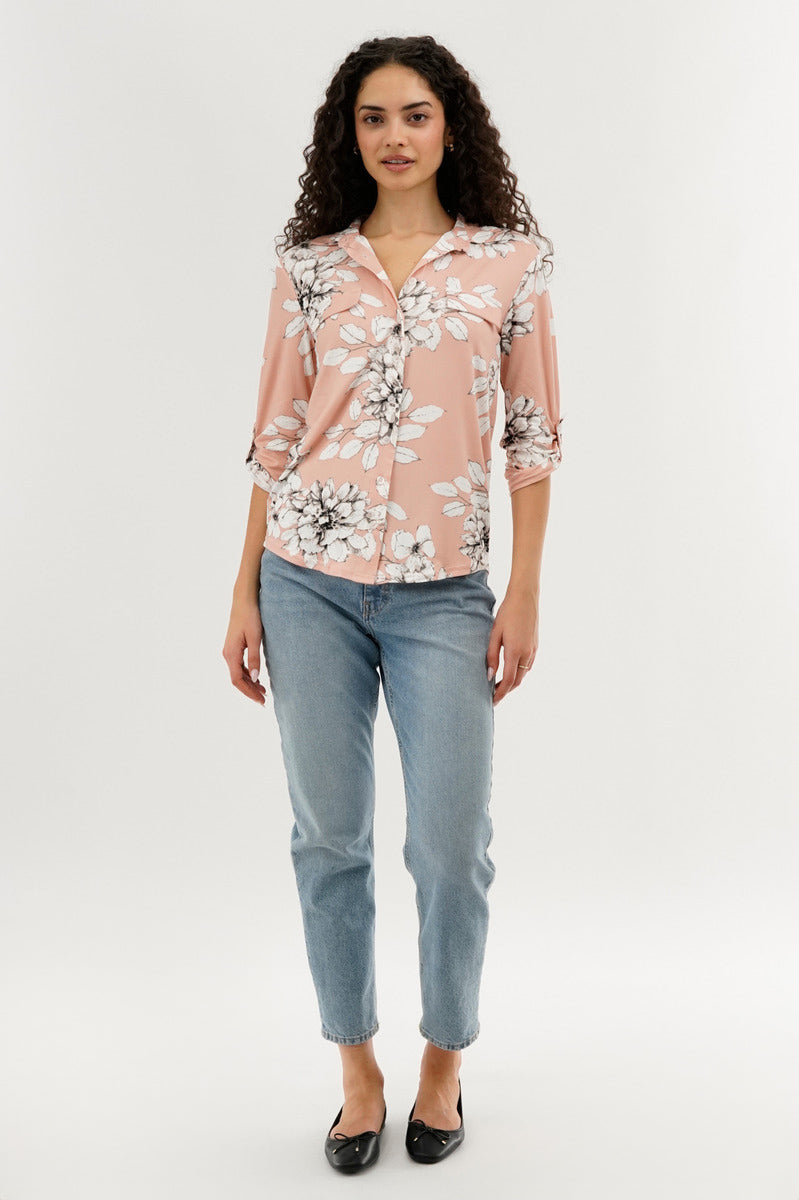 Majora Floral Button Up Blouse - Peach - Womens Shirts & Blouses - Fairweather