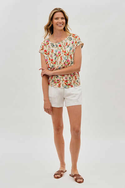 International INC Company Floral Ruched Side Blouse - Cream - Womens Shirts & Blouses - Fairweather