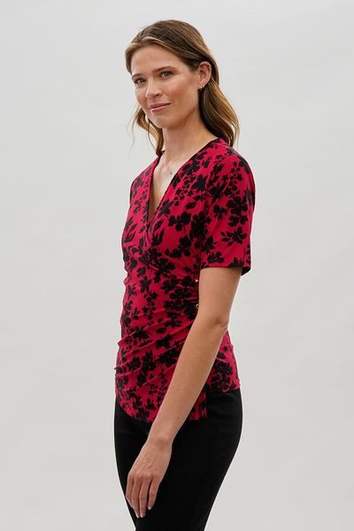 Beechers Brook Floral V-Neck Blouse - Red - Womens Shirts & Blouses - Fairweather