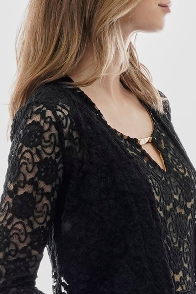 Costa Blanca Floral Lace Open Shrug Cardigan - Black - Womens Cardigans - Fairweather