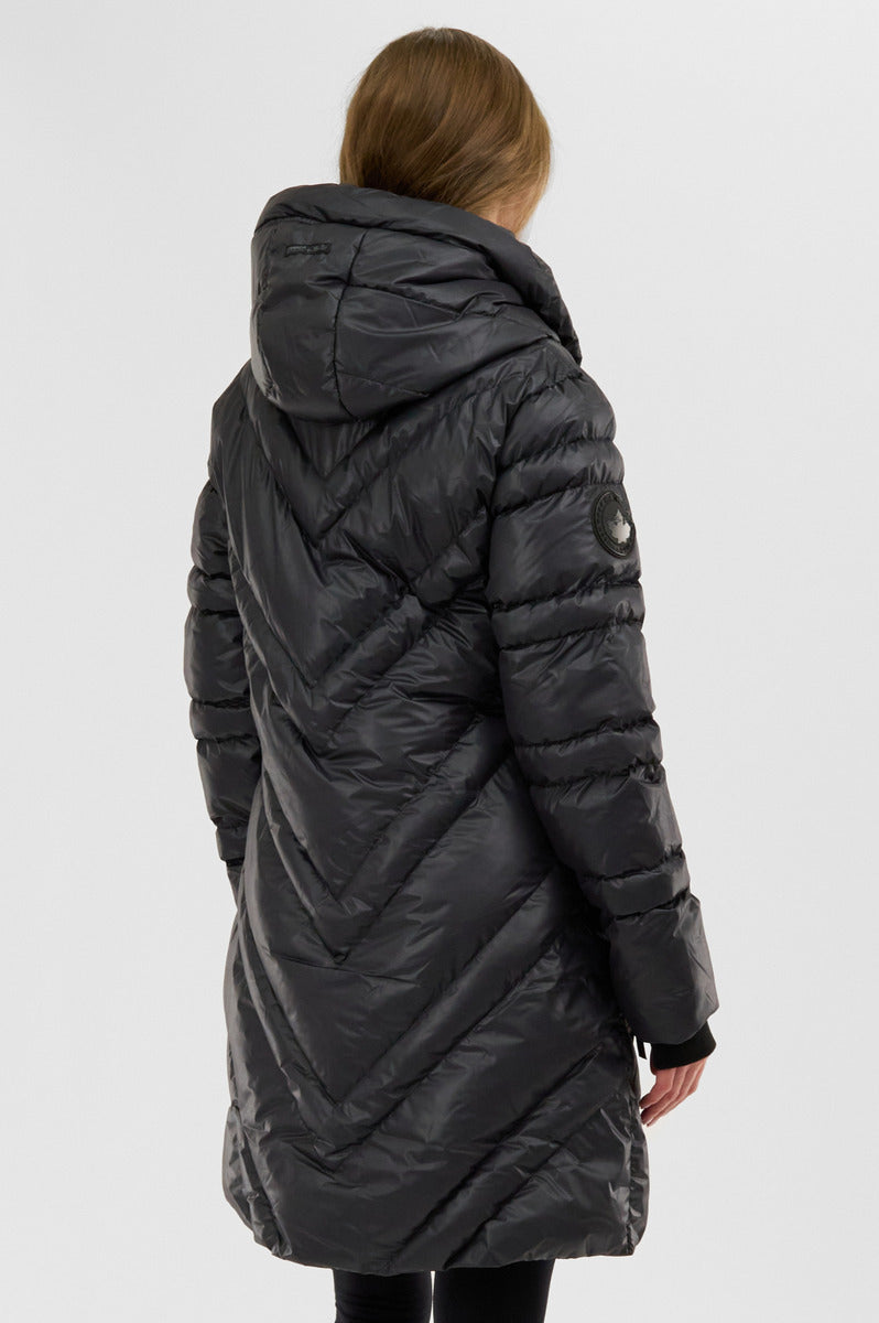 Canada Weather Gear Chevron Quilted Long Parka Jacket - Black - Womens Parka Jackets - Fairweather