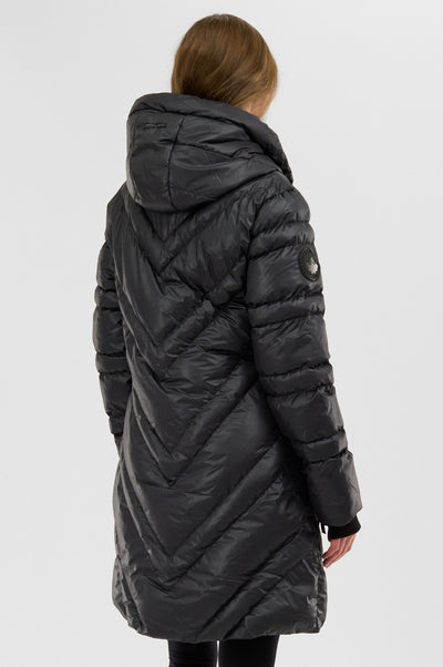 Canada Weather Gear Chevron Quilted Long Parka Jacket - Black - Womens Parka Jackets - Fairweather