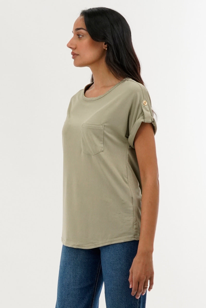 Costa Blanca Basic Cap Sleeve Tee - Green - Womens Tees & Tank Tops - Fairweather