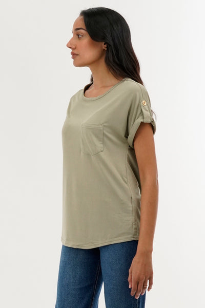 Costa Blanca Basic Cap Sleeve Tee - Green - Womens Tees & Tank Tops - Fairweather