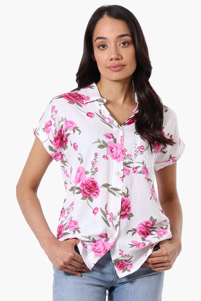 Majora Floral Camp Collar Button Up Shirt - White - Womens Shirts & Blouses - Fairweather
