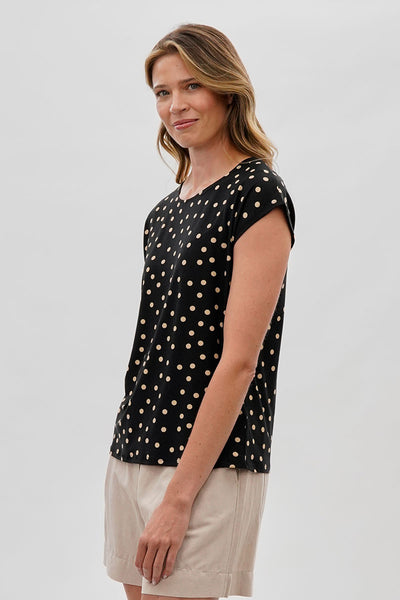 Beechers Brook Polka Dot Cap Sleeve Blouse - Black - Womens Shirts & Blouses - Fairweather