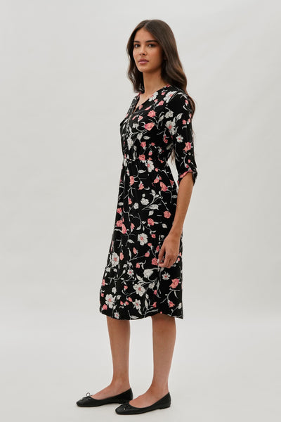 International INC Company Floral Front Zip Midi Dress - Black - Womens Midi Dresses - Fairweather