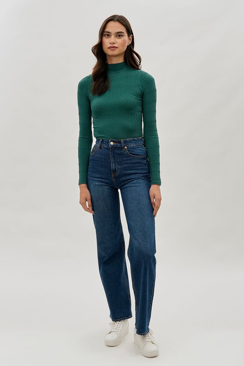 International INC Company Ribbed Mock Neck Long Sleeve Top - Green - Womens Long Sleeve Tops - Fairweather