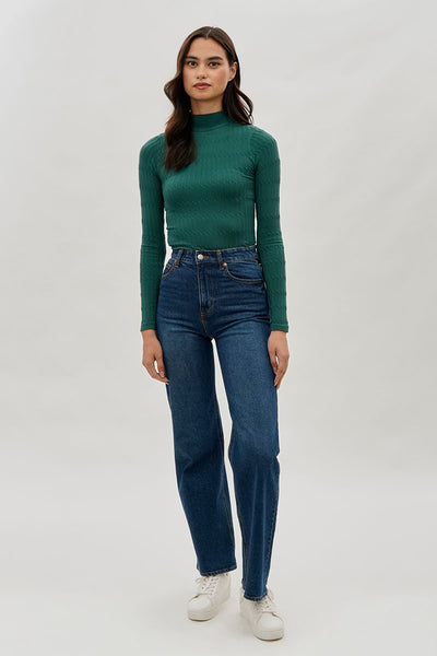 International INC Company Ribbed Mock Neck Long Sleeve Top - Green - Womens Long Sleeve Tops - Fairweather