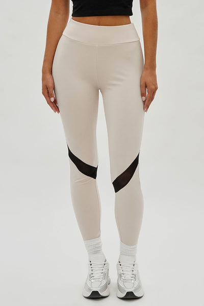Super Triple Goose Mesh Detail Leggings - Beige - Womens Leggings - Fairweather