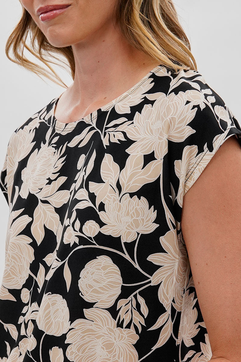 Beechers Brook Floral Cap Sleeve Blouse - Black - Womens Shirts & Blouses - Fairweather