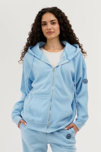 Fahrenheit Zip Up Drop Shoulder Hoodie - Aqua - Womens Hoodies & Sweatshirts - Fairweather
