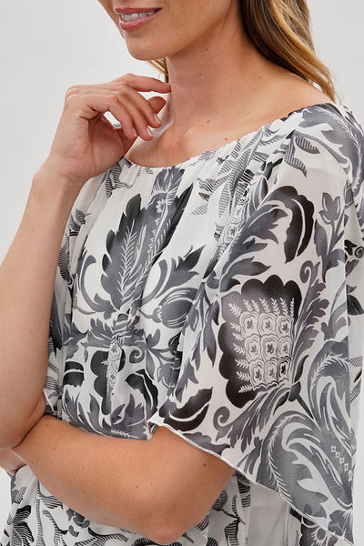 Costa Blanca Baroque Print Chiffon Blouse - White - Womens Shirts & Blouses - Fairweather