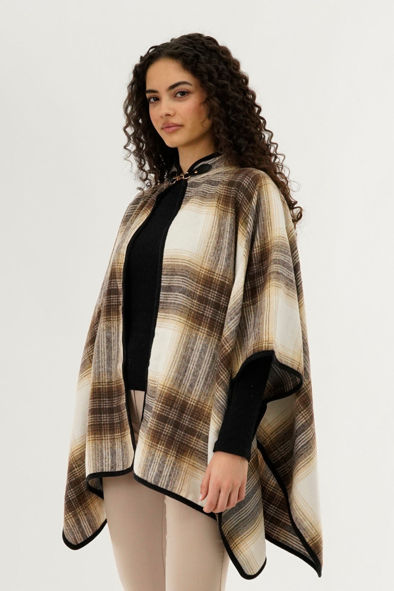 Canada Weather Gear Plaid Tartan Poncho - Beige - Womens Ponchos - Fairweather