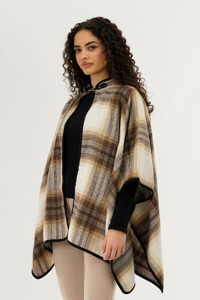 Canada Weather Gear Plaid Tartan Poncho - Beige - Womens Ponchos - Fairweather