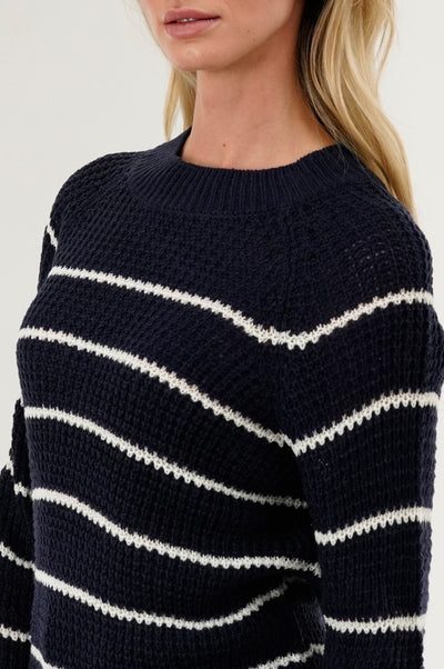 International INC Company Striped Knit Crewneck Pullover Sweater - Navy - Womens Pullover Sweaters - Fairweather