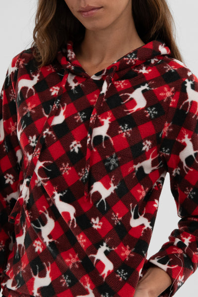 Canada Weather Gear Festive Print Hooded Pajama Top - Red - Womens Pajamas - Fairweather
