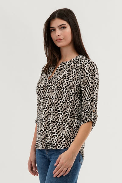 Beechers Brook Patterned Split Neck Blouse - Black - Womens Shirts & Blouses - Fairweather