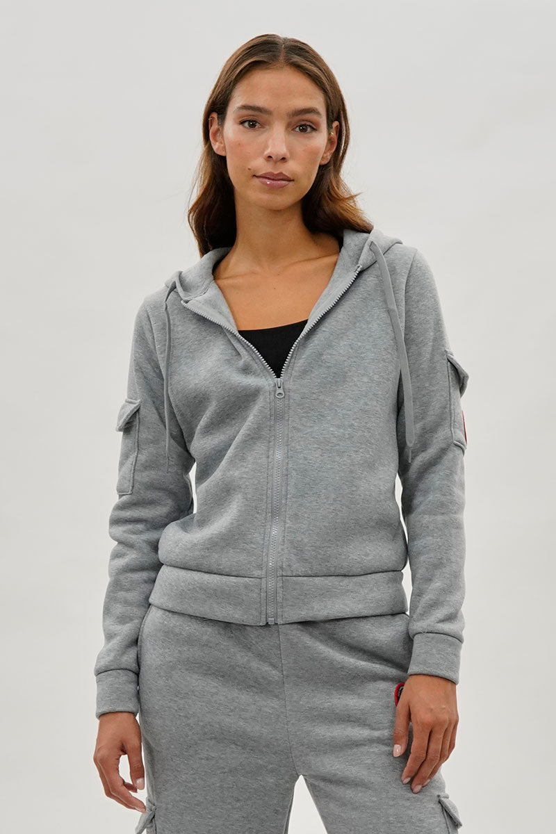 Fahrenheit Zip Up Utility Pocket Hoodie - Grey