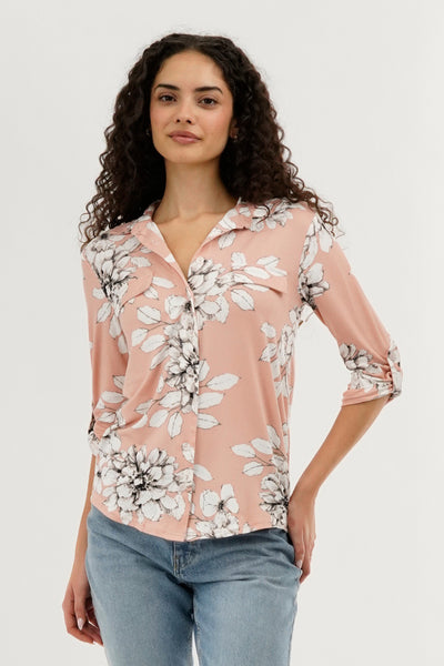 Majora Floral Button Up Blouse - Peach - Womens Shirts & Blouses - Fairweather