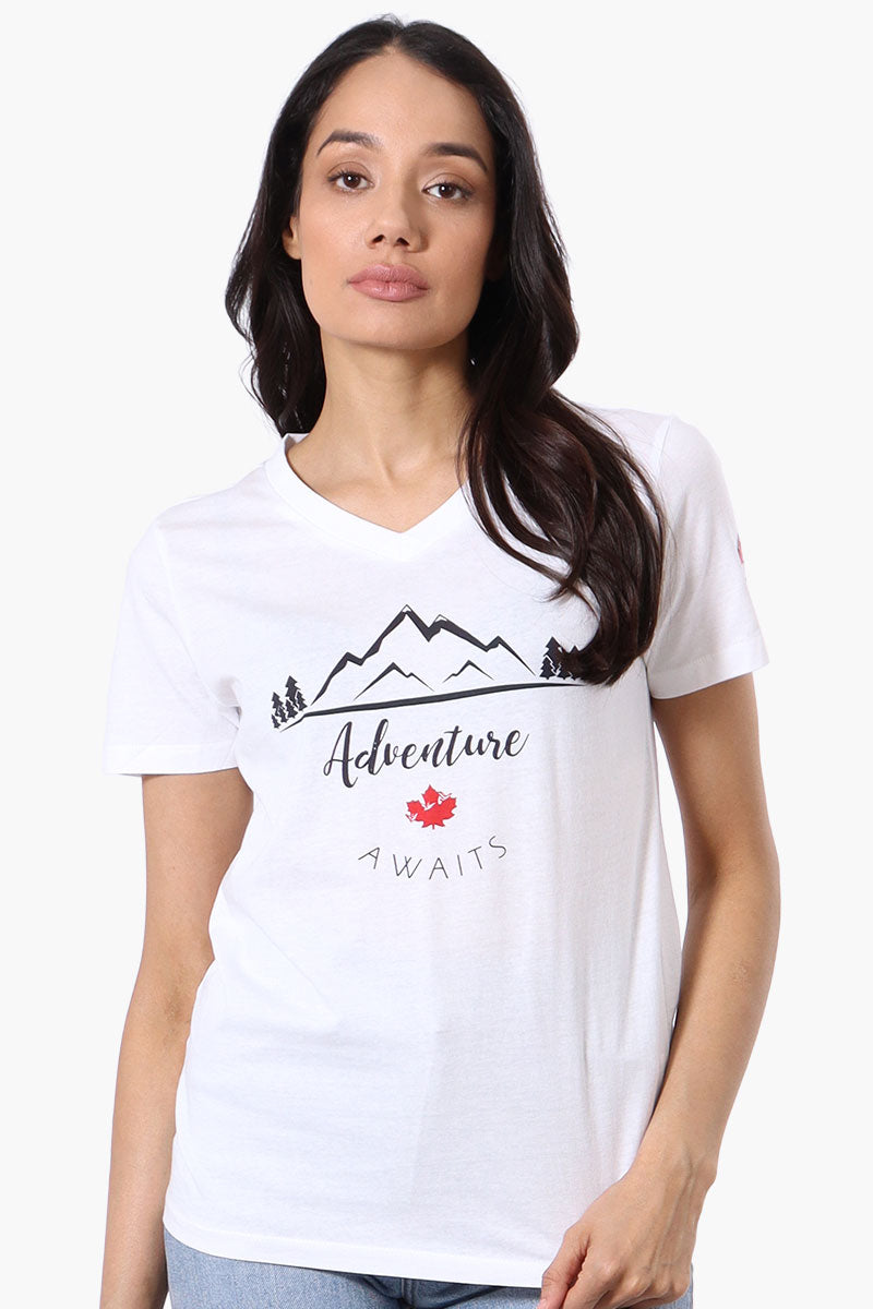 Canada Weather Gear Adventure Awaits Print Tee - White - Womens Tees & Tank Tops - Fairweather