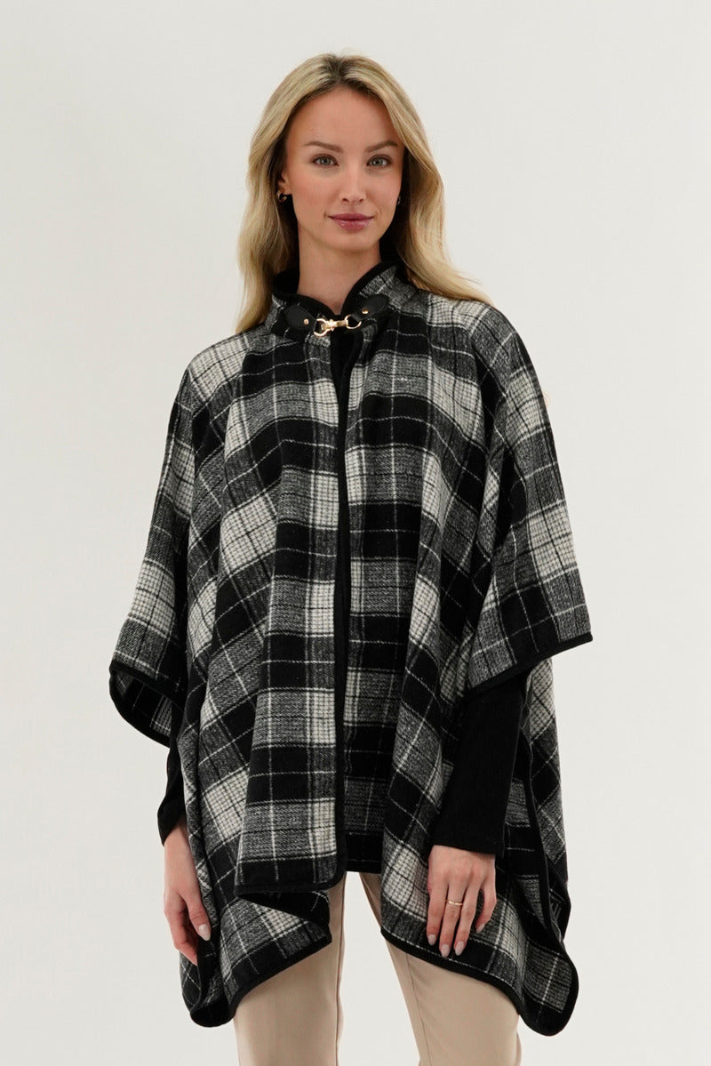 Canada Weather Gear Tartan Plaid Poncho - Black - Womens Ponchos - Fairweather