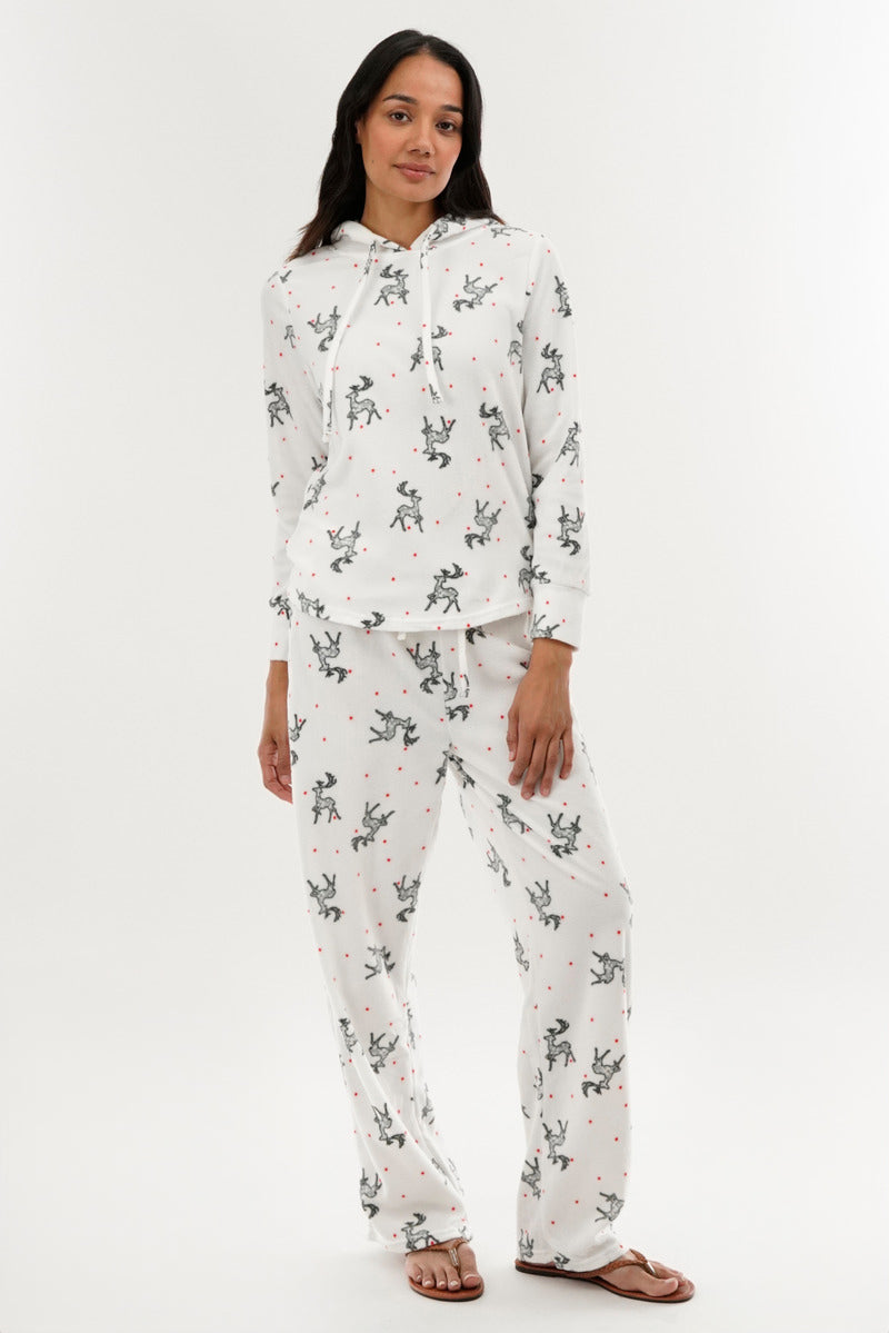 Canada Weather Gear Reindeer Print Wide Leg Pajama Pants - White - Womens Pajamas - Fairweather