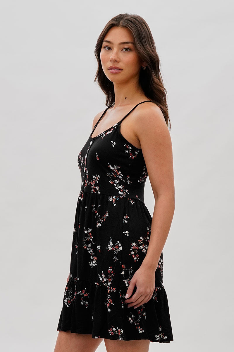 Stylexchange Vintage Floral Henley Day Dress - Black - Womens Day Dresses - Fairweather