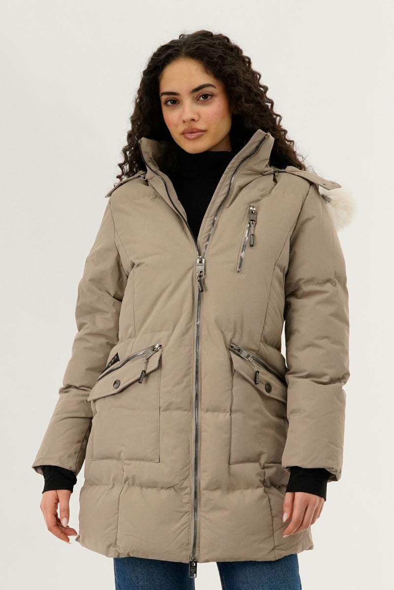 Canada Weather Gear Faux Fur Lined Hood Parka Jacket - Cream - Womens Parka Jackets - Fairweather