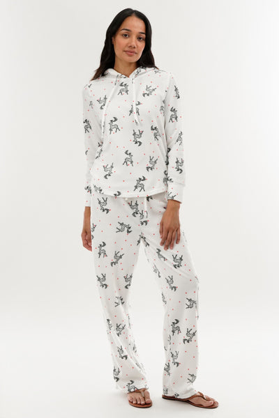 Canada Weather Gear Reindeer Print Hooded Pajama Top - White - Womens Pajamas - Fairweather
