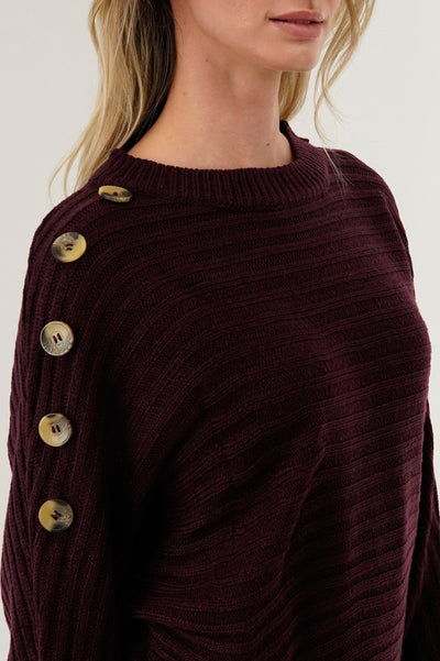 International INC Company Ribbed Button Detail Pullover Sweater - Burgundy - Womens Pullover Sweaters - Fairweather