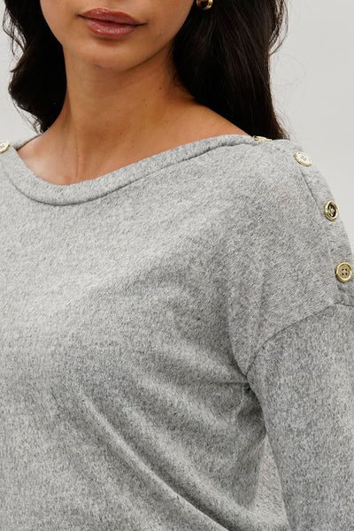 International INC Company Boat Neck Button Detail Pullover Sweater - Grey - Womens Pullover Sweaters - Fairweather