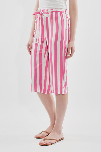 Stylexchange Striped Belted Culotte Pants - Pink - Womens Pants - Fairweather