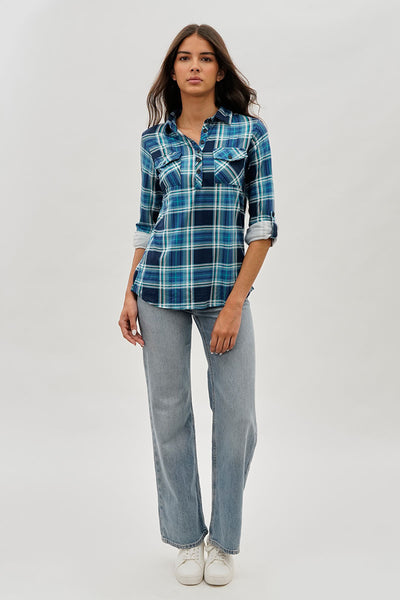 Urbanology Plaid Button Down Shirt - Navy - Womens Shirts & Blouses - Fairweather