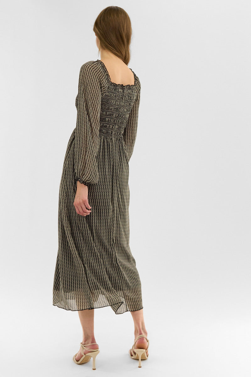 Costa Blanca Long Sleeve Smocked Maxi Dress - Black - Womens Maxi Dresses - Fairweather