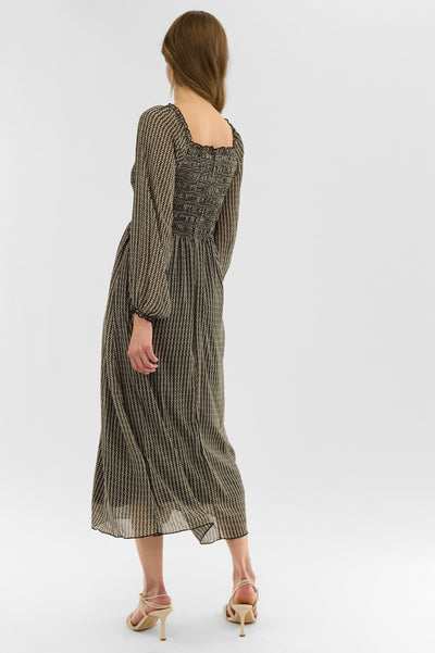 Costa Blanca Long Sleeve Smocked Maxi Dress - Black - Womens Maxi Dresses - Fairweather