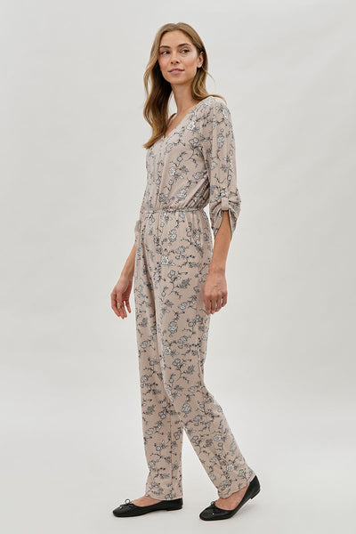 International INC Company Floral Print Half Zip Jumpsuit - Beige - Womens Jumpsuits & Rompers - Fairweather