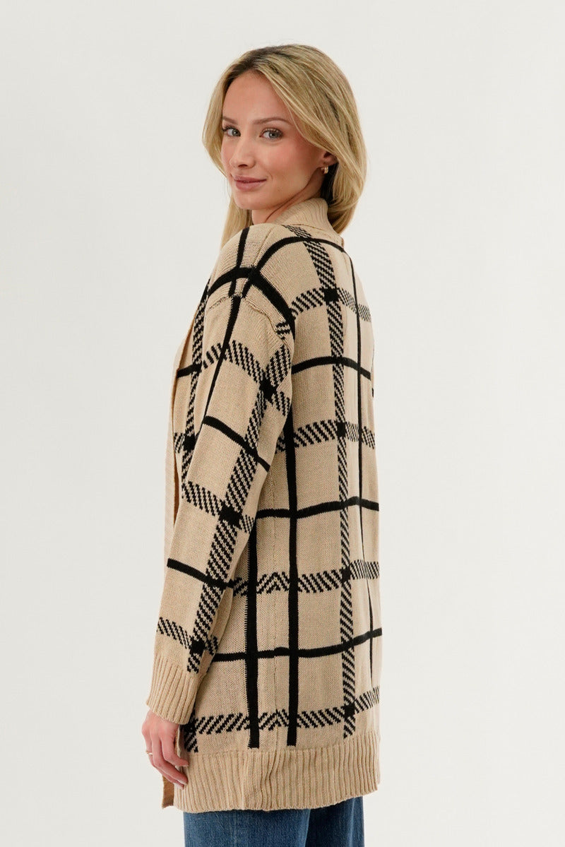 Canada Weather Gear Plaid Fold Over Wrap Cardigan - Beige - Womens Cardigans - Fairweather
