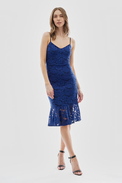 Costa Blanca Floral Lace Flounce Hem Cocktail Dress - Blue - Womens Cocktail Dresses - Fairweather