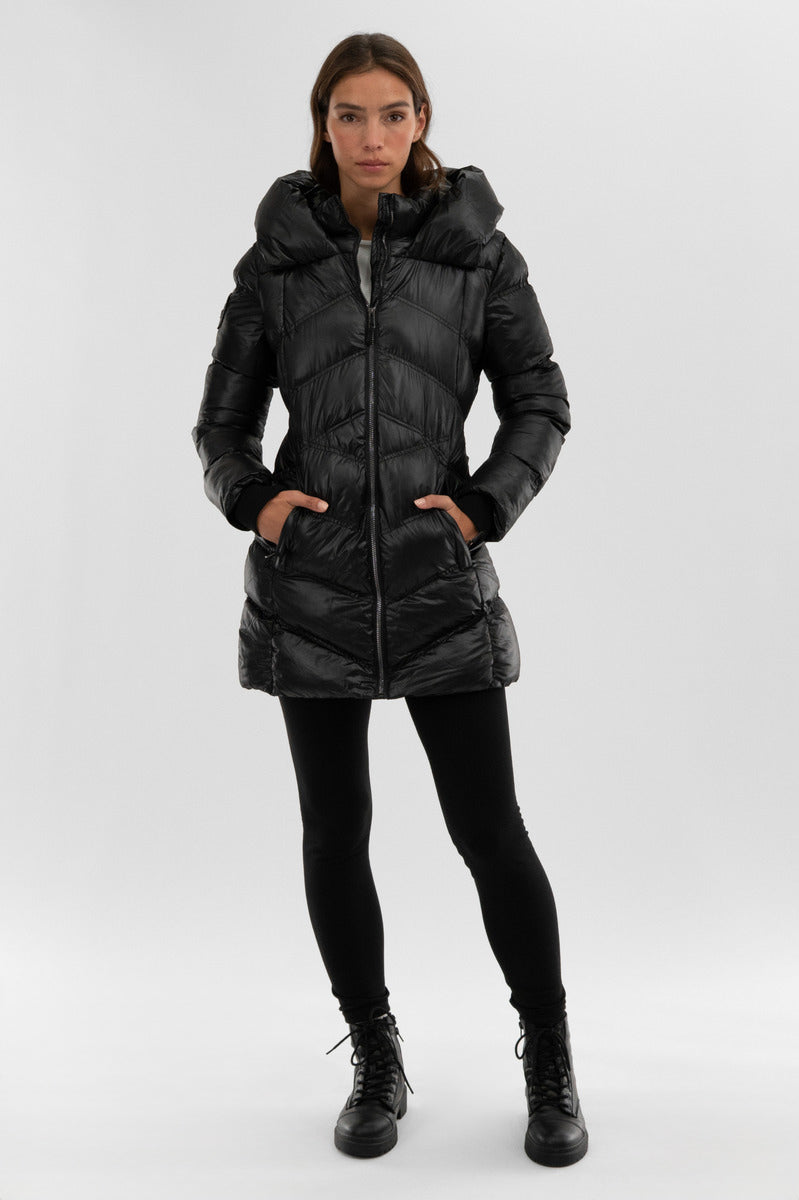 Canada Weather Gear Chevron Quilted Parka Jacket - Black - Womens Parka Jackets - Fairweather