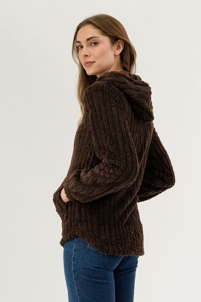 Fahrenheit Plush Hooded Zip Up Lightweight Jacket - Brown